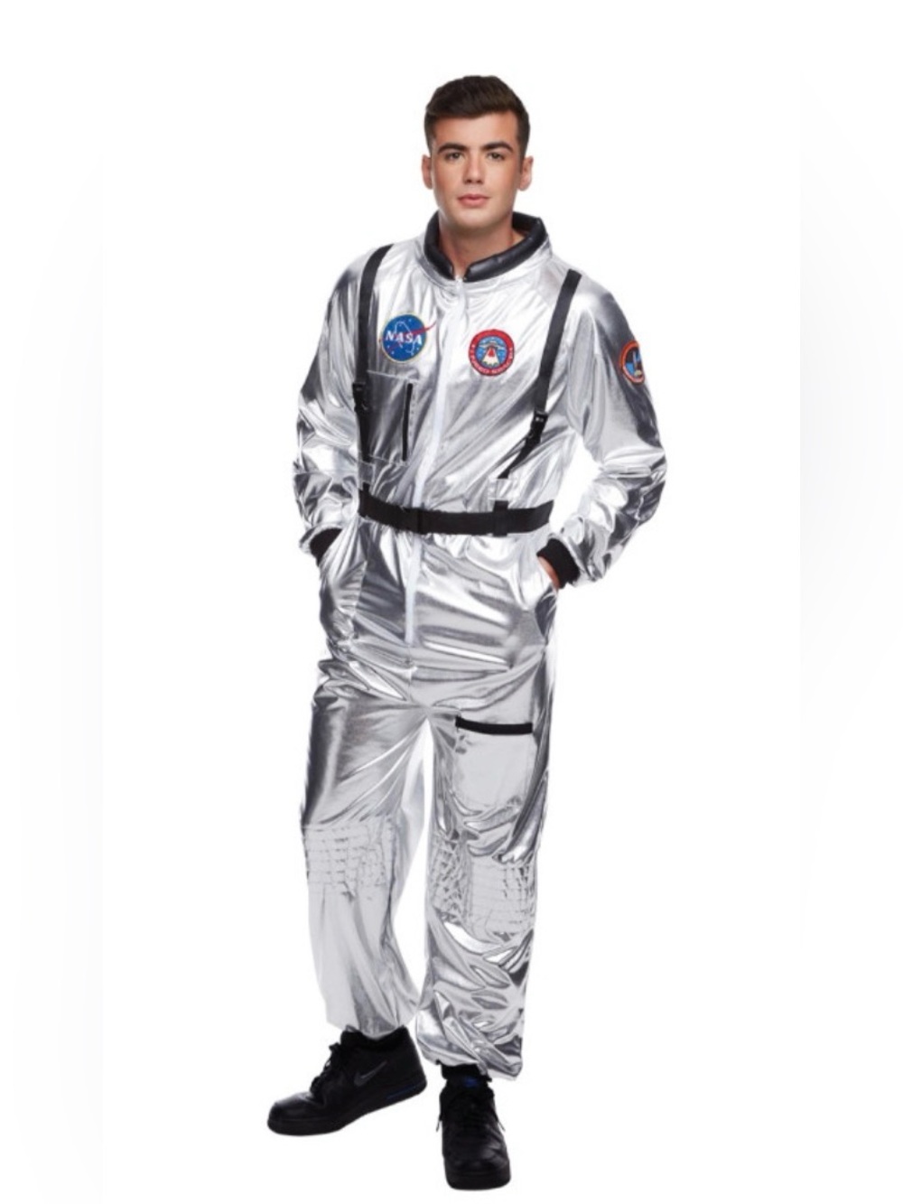 Men’s Silver Astronaut Costume with Space Patches